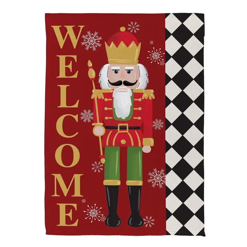 Welcome Nutcracker Suede Garden Flag_x000D_