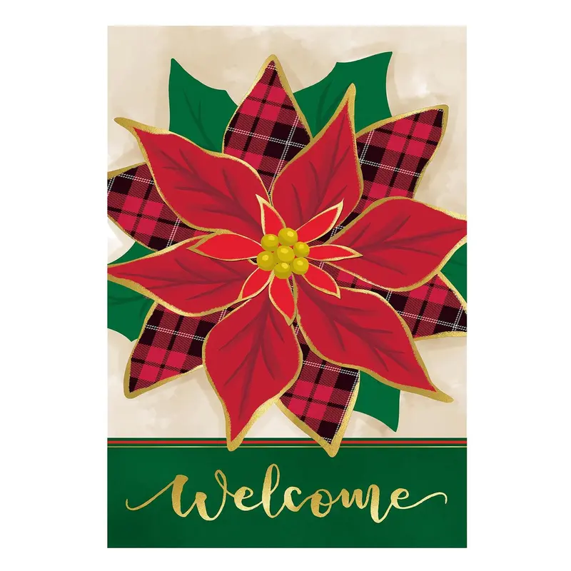 Welcome Poinsettia Applique Garden Flag
