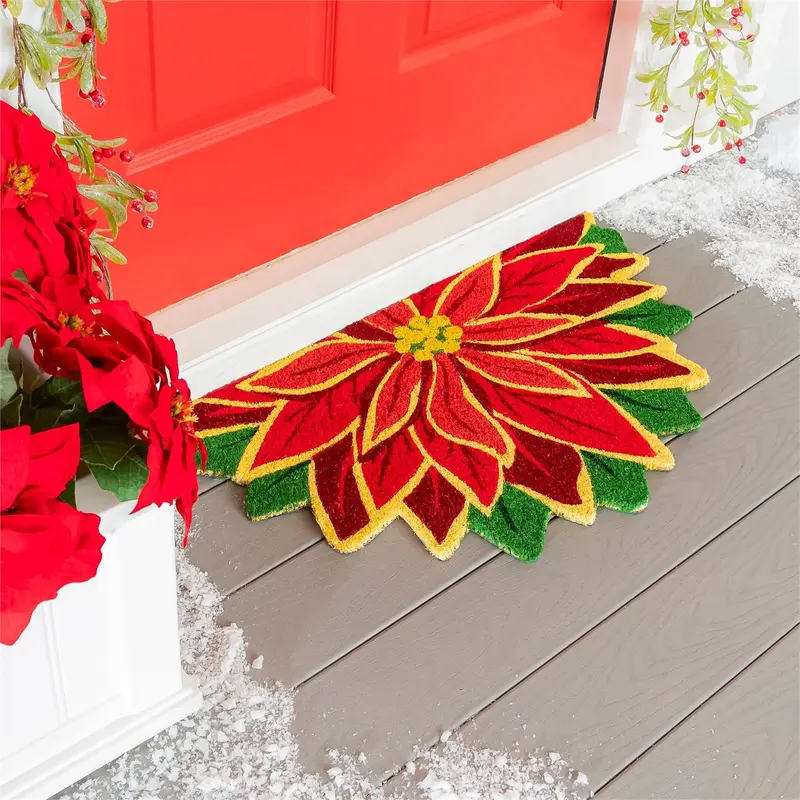 Welcome Poinsettia Shaped Coir Mat