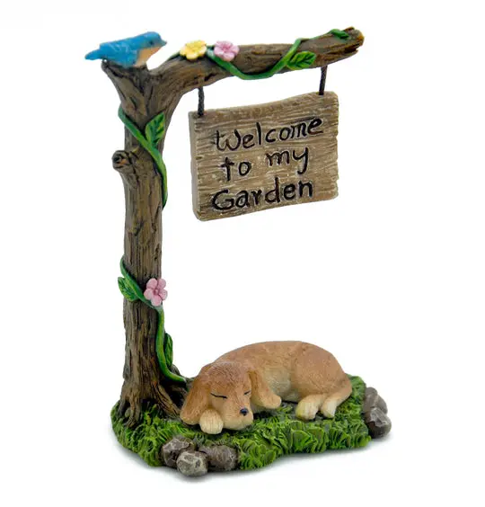 Welcome To My Garden - Sleeping Dog With Sign