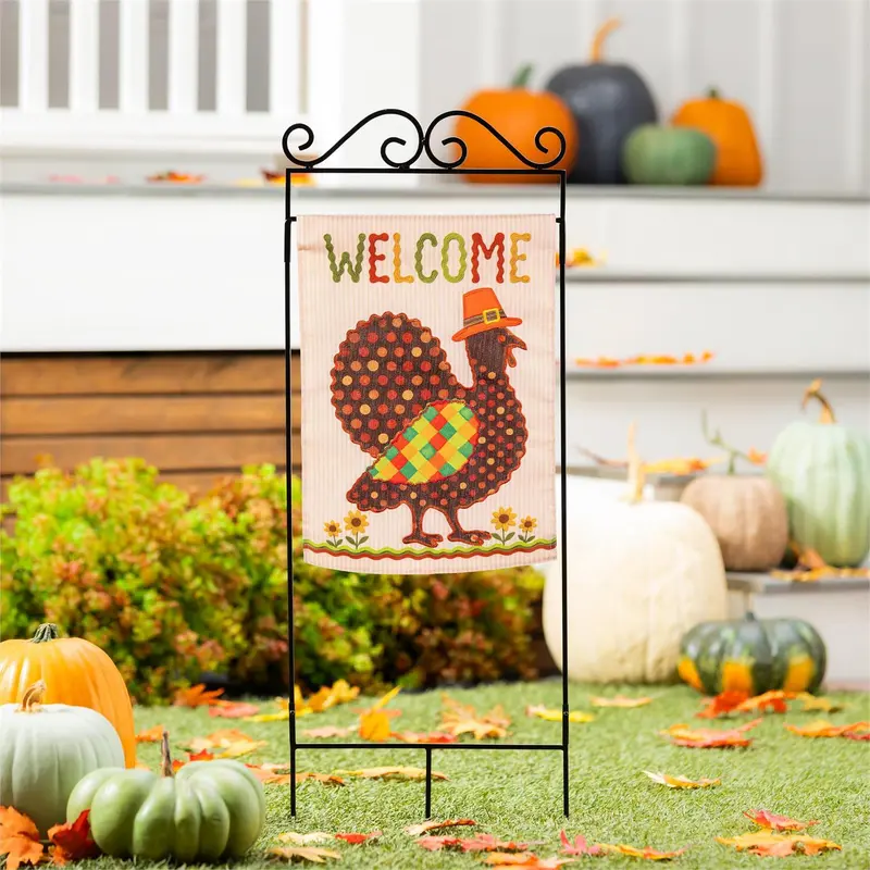 Welcome Turkey Polka Dot Applique Flag Garden