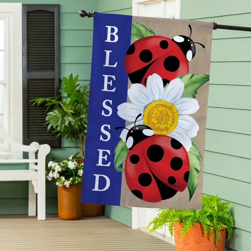 Welcoming Ladybugs Burlap House Flag