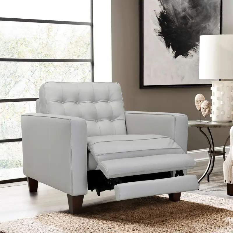 Wesley Dove Gray Genuine Leather Power Footrest Tuxedo Arm Accent Chair By Armen Living