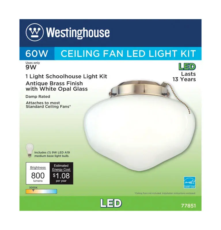 Westinghouse Antique Brass White Schoolhouse Ceiling Fan Light Kit - Open Box