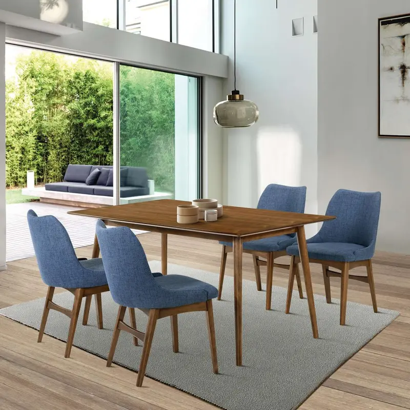 Westmont and Azalea Blue and Walnut Wood 5 Piece Dining Set By Armen Living