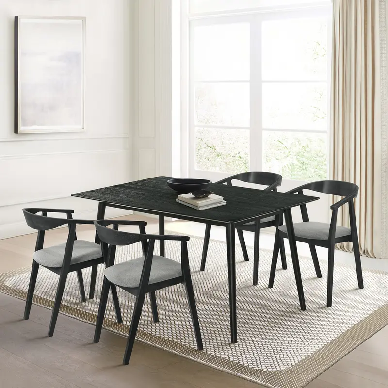 Westmont Santana 5 Piece Black Wood Dining Table Set with Charcoal Fabric By Armen Living