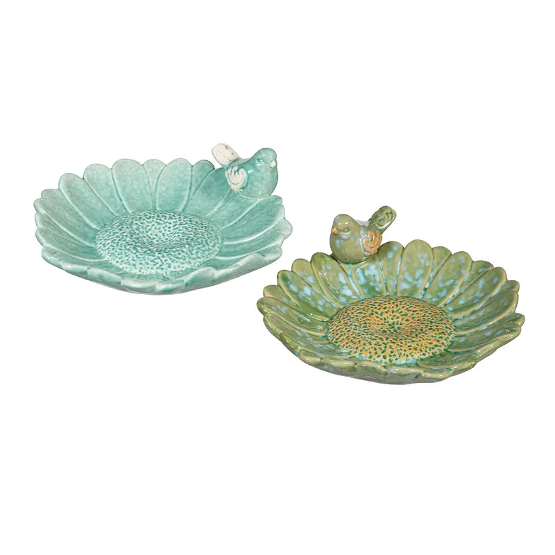 What She Shed Bird Feeder, Ceramic Teal & Green Flower With Bird