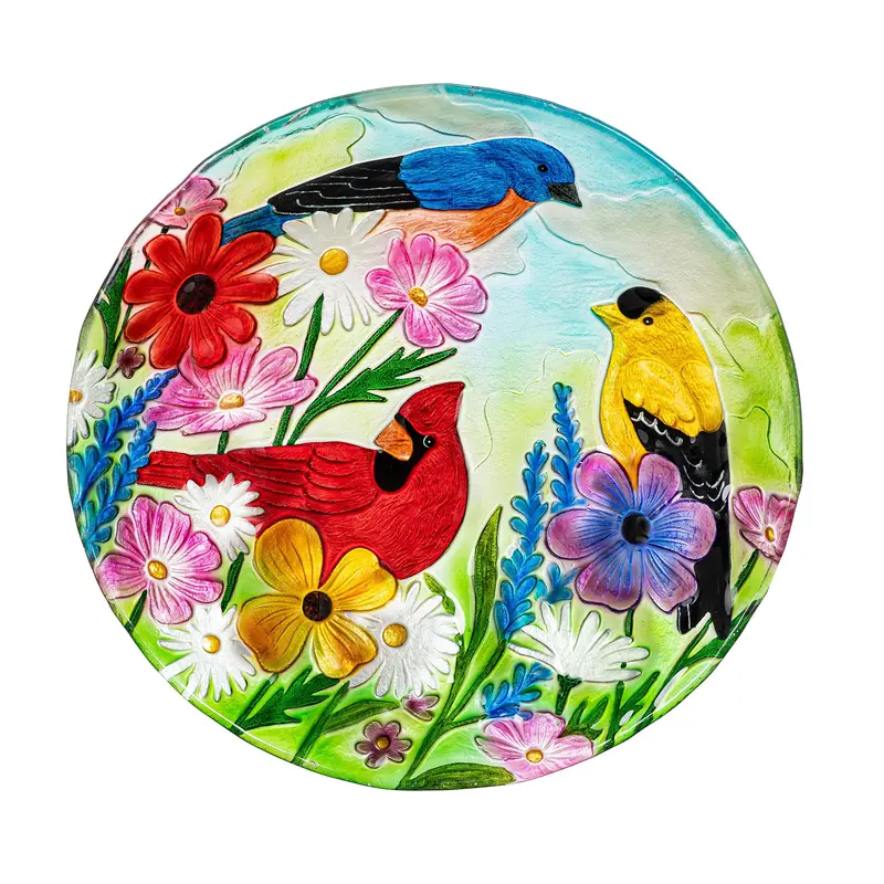 What She Shed Birdbath, Glass Feathered Trio, 18"