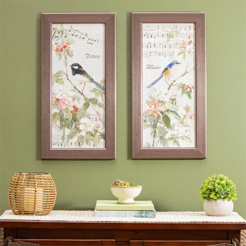 What She Shed Birds on Cherry Trees Wall Decor, Framed 21" L x 9" H, Assort of 2