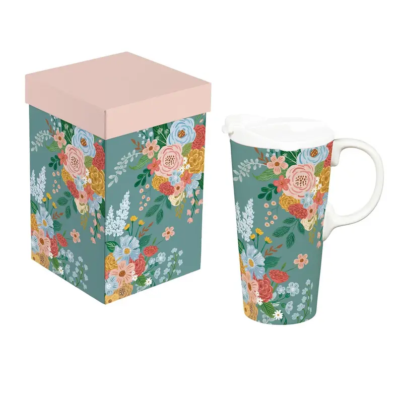 What She Shed Ceramic Perfect Cup, Florals, 17oz, Gift Box