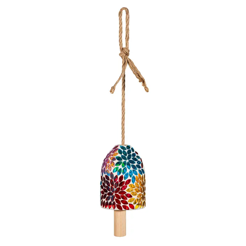 What She Shed Garden Bell, Mosaic Glass, Colorful Flowers