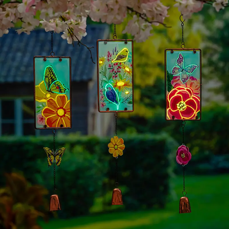 What She Shed Garden Decor, Glow-in-the-Dark Stained Glass Outdoor Hanging Decor, Asst of 3