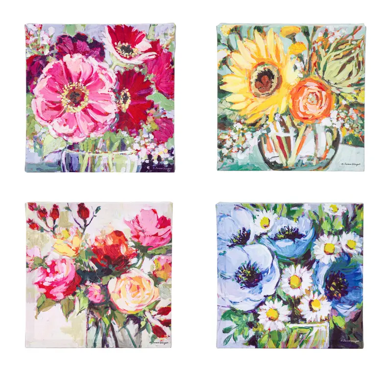 What She Shed Indoor Wall Decor, Textile, Gallery Floral Mini Canvas, 8" L x 8" H, Asst of 4