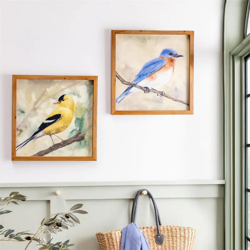 What She Shed Indoor Wall Decor, Wood, Bird on Branch Wall Art with Frame, Asst of 2