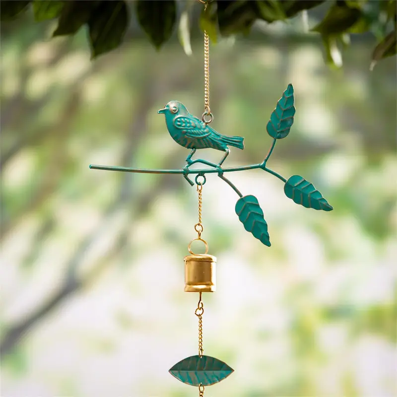 What She Shed Outdoor Hanging Décor, Metal Bird and Bell, 38"
