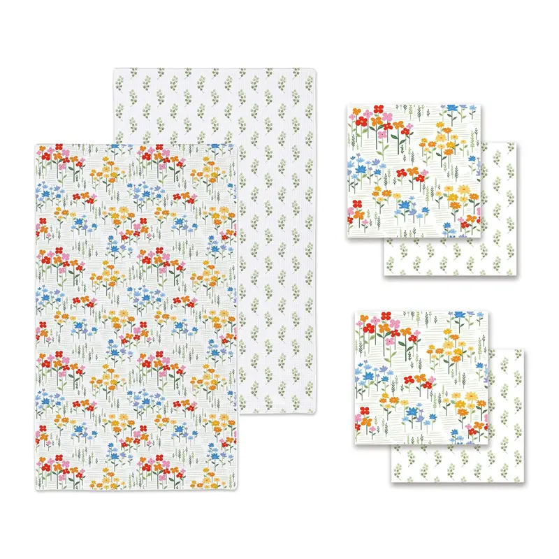 What She Shed Sprinklin' Blossoms Kitchen Gift Set Quick Dry, 1pc Towel and 2pc Dish Cloth