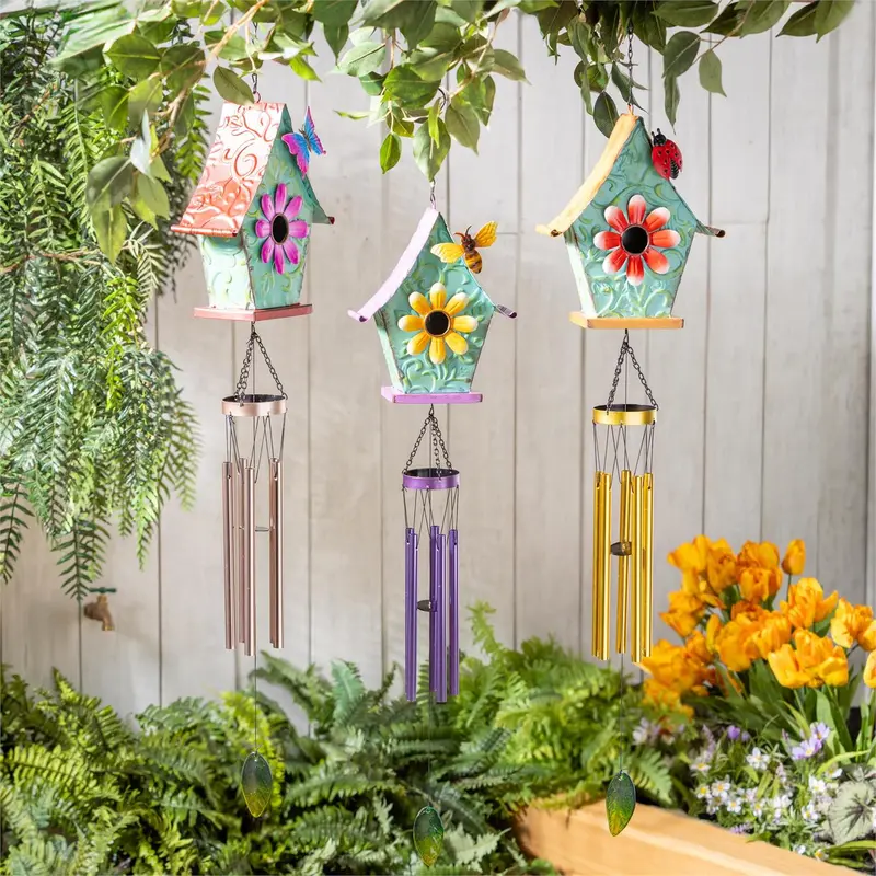 What She Shed Wind Chime, Metal, Decorative Birdhouse, 34", Asst of 3
