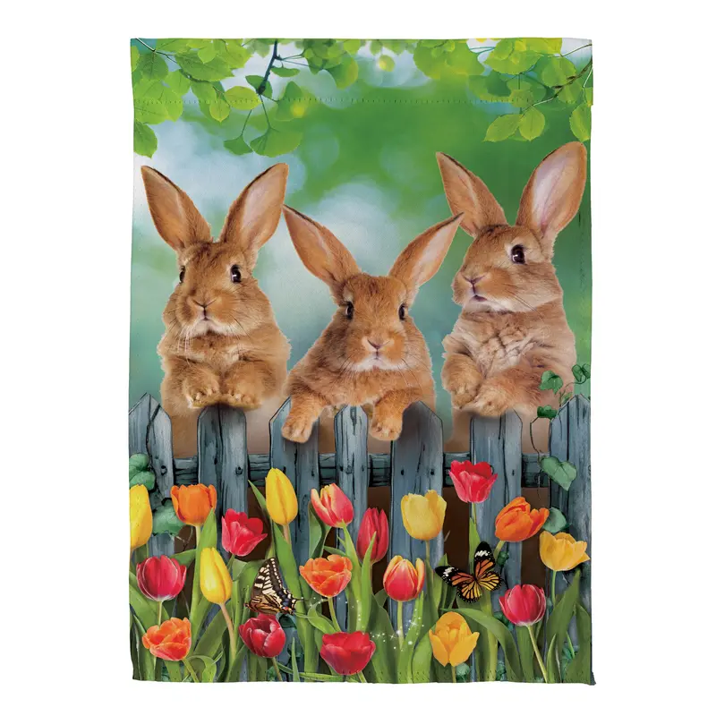 Whimsy Bunny Trio Suede Garden Flag