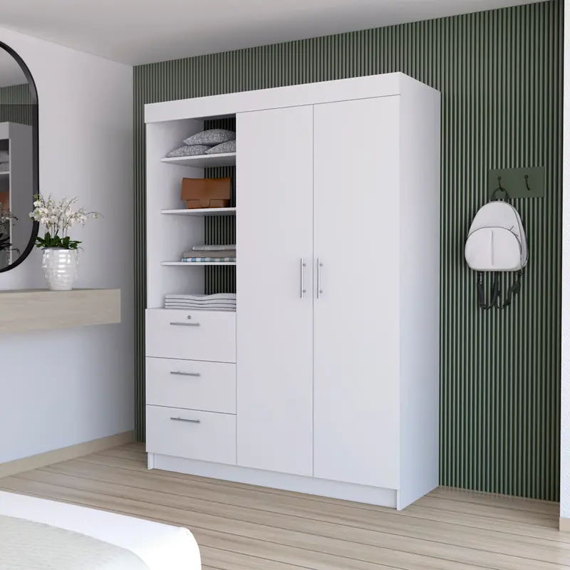 White Accent Cabinet Soft Close With Three Shelves And Three Drawers By Homeroots
