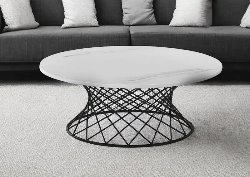 White And Black Genuine Marble And Metal Round Coffee Table By Homeroots
