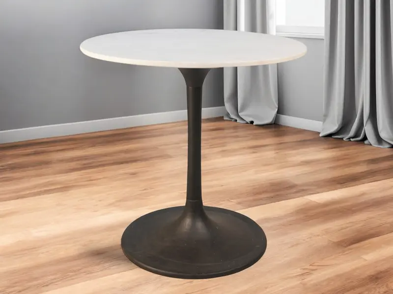 White And Black Rounded Marble And Iron Pedestal Base Dining Table By Homeroots