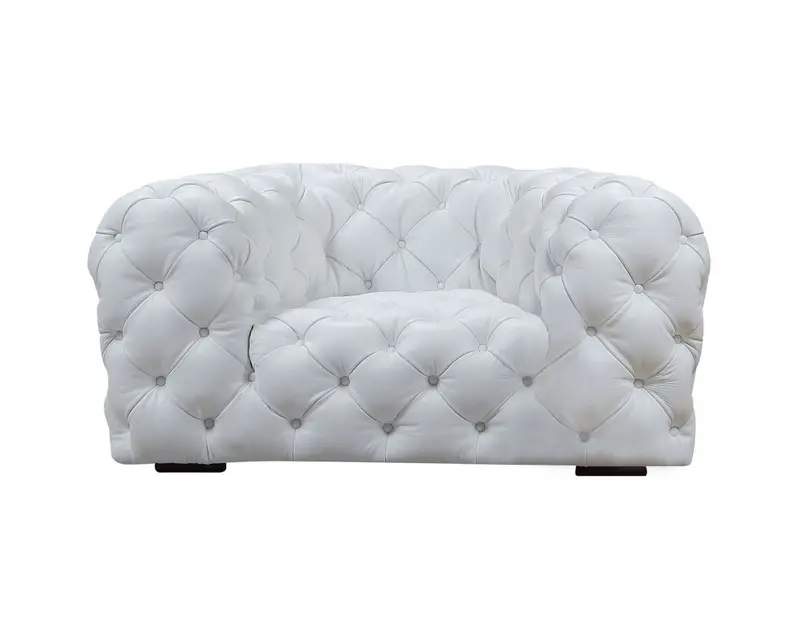 White And Black Top Grain Leather Tufted Arm Chair By Homeroots