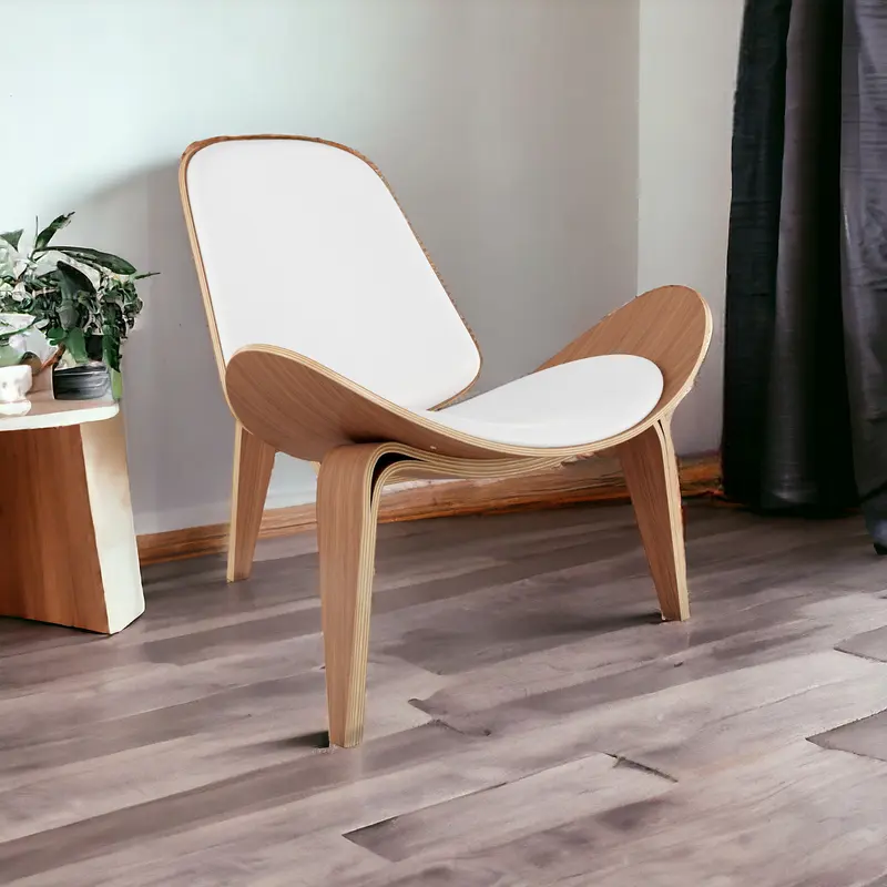 White and Brown Genuine Leather Lounge Chair By Homeroots