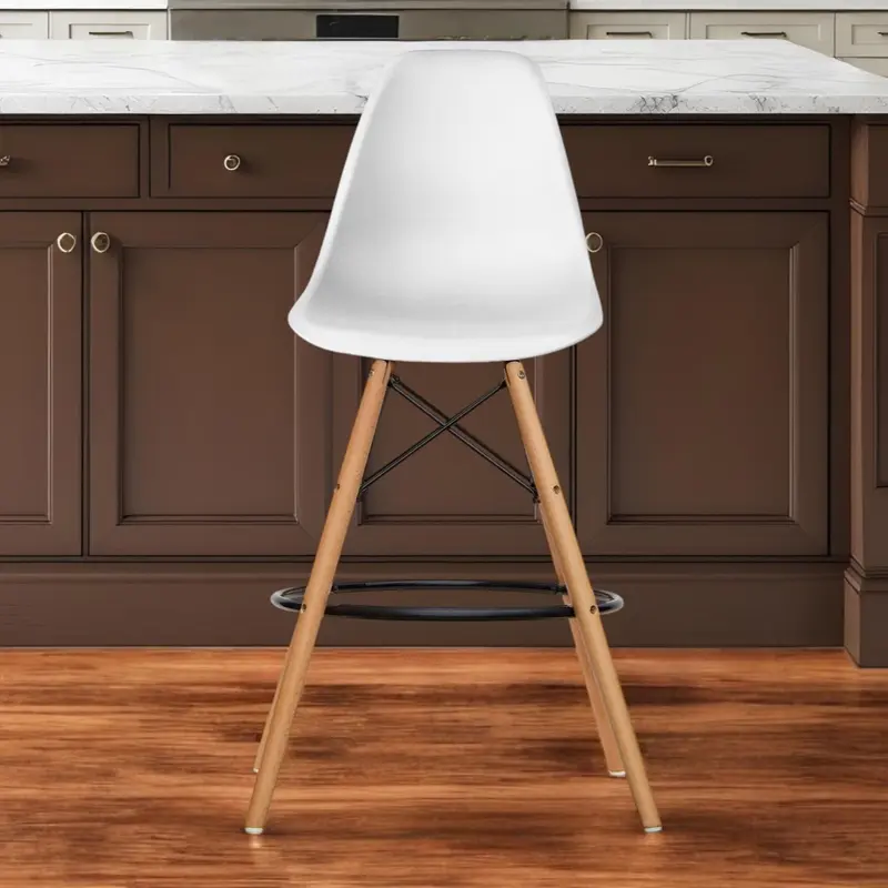 White And Brown Heavy Duty Plastic And Solid Wood Counter Height Bar Chair By Homeroots