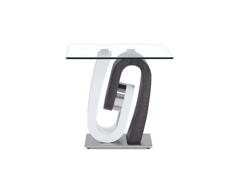 White and Dark Grey Ultra modern Glass top End Table By Homeroots