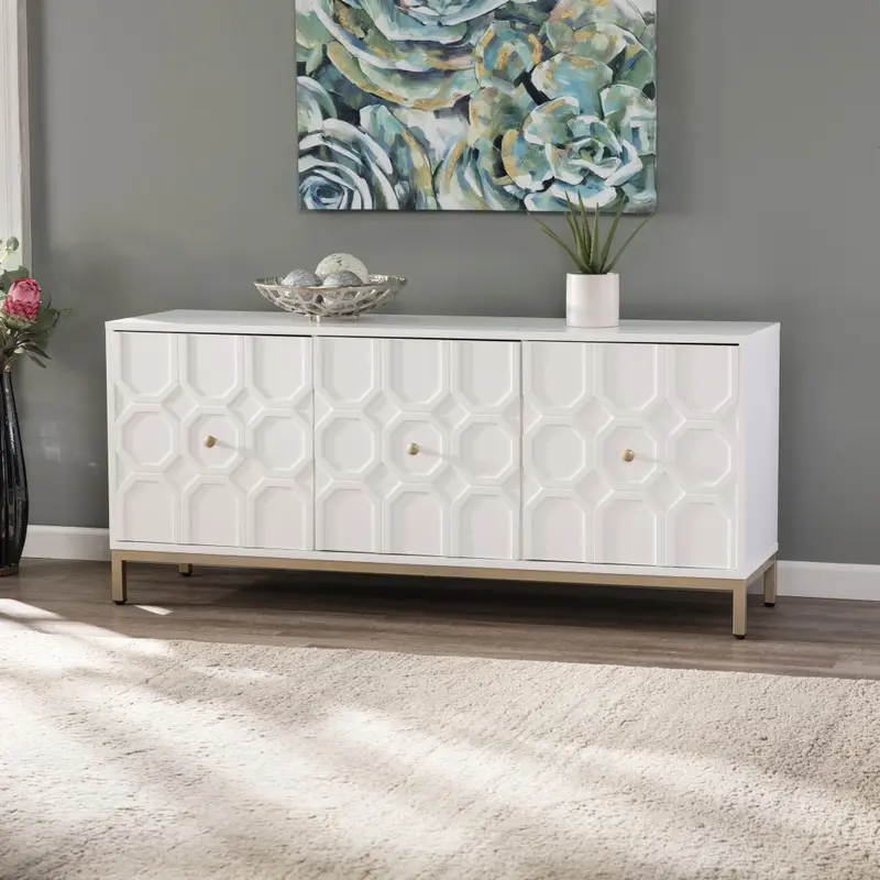 White And Gold Moroccan Dynasty Three Door Accent Cabinet By Homeroots