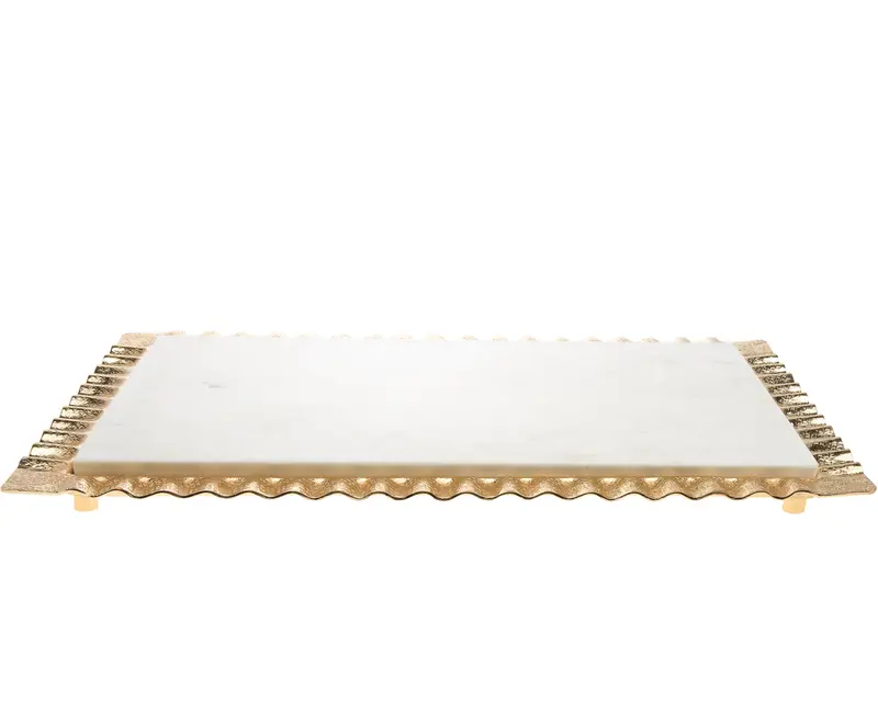 White and Gold Rectangular Marble Serving Tray By Homeroots