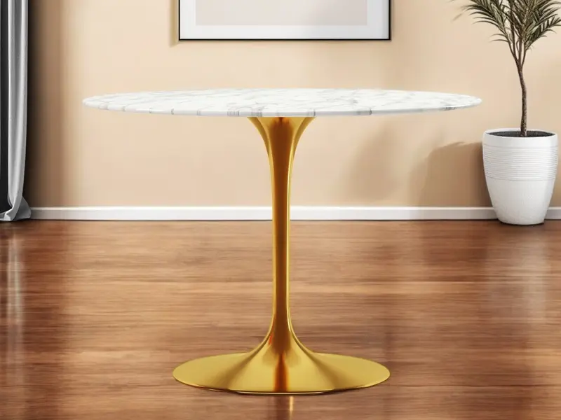 White And Gold Rounded Marble And Metal Pedestal Base Dining Table By Homeroots