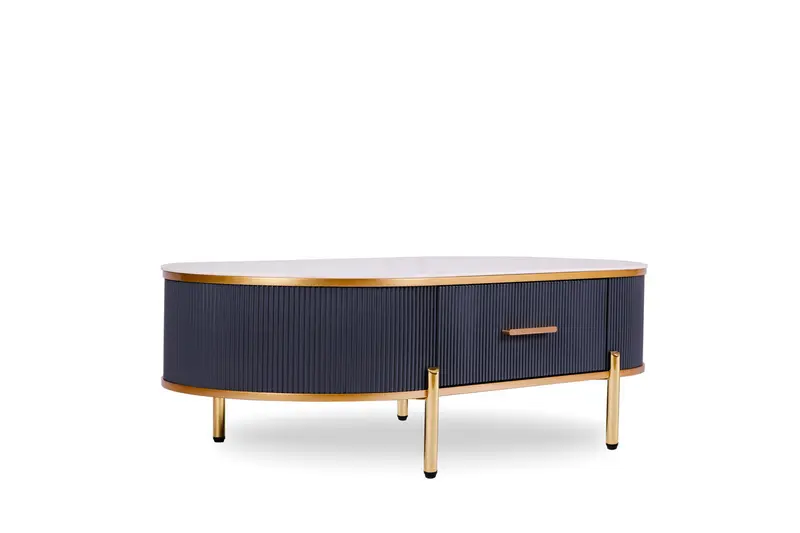 White And Gold Stone And Stainless Steel Oval Coffee Table With Drawer By Homeroots