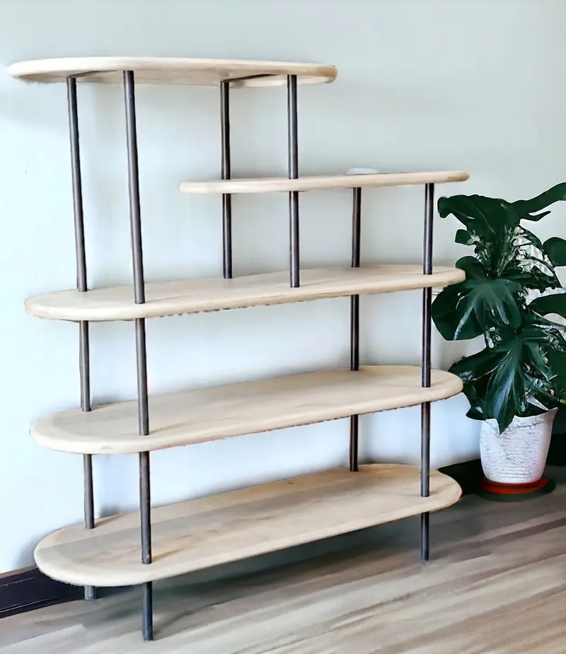 White and Gray Iron and Solid Wood Five Tier Bookcase By Homeroots