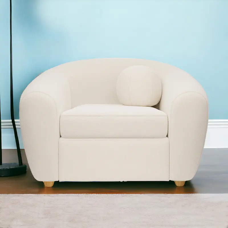 White and Natural Boucle Arm Chair By Homeroots