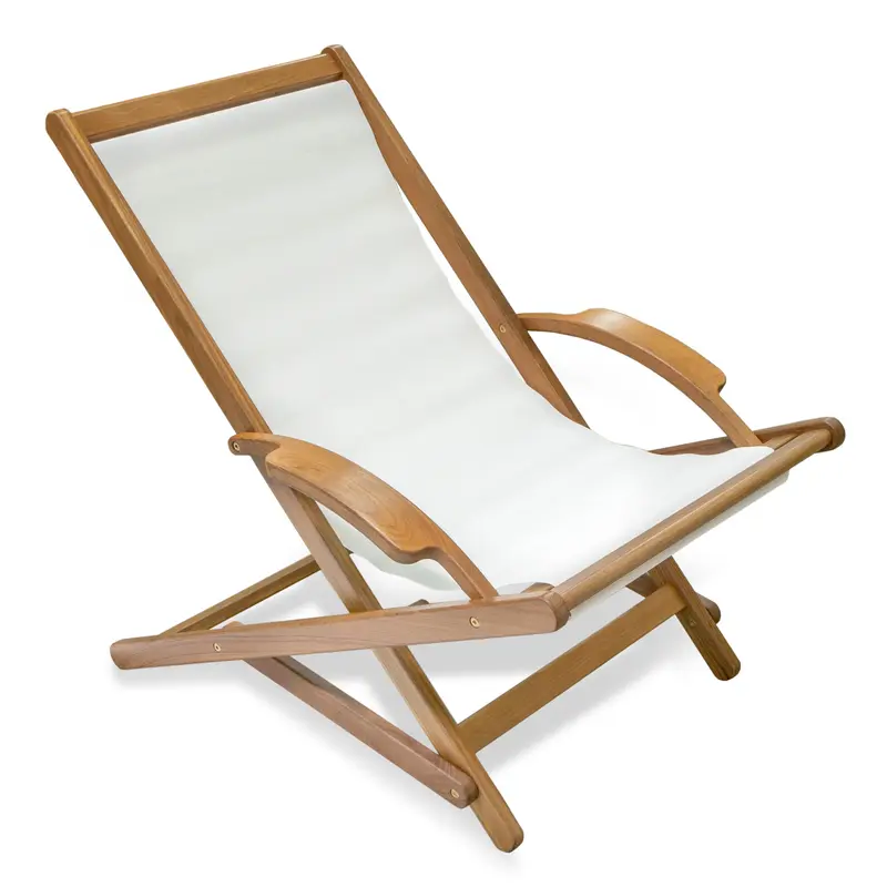 White and Natural Wood Solid Wood Indoor Outdoor Deck Chair By Homeroots
