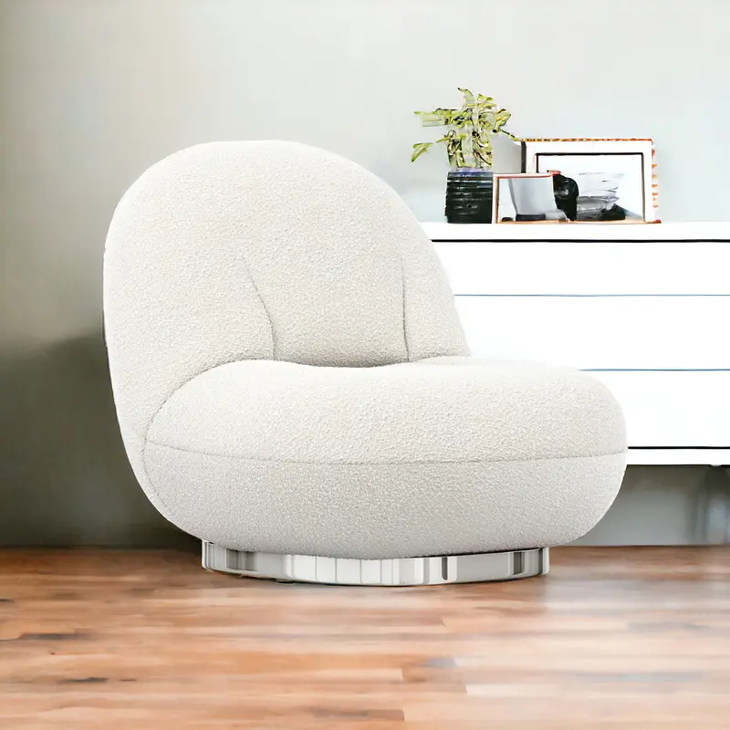 White and Silver Boucle Slipper Chair By Homeroots
