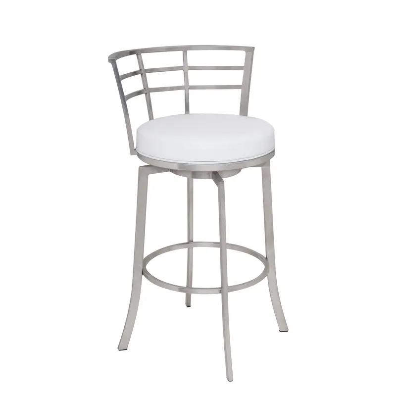 White And Silver Faux Leather And Iron Swivel Low Back Counter Height Bar Chair By Homeroots