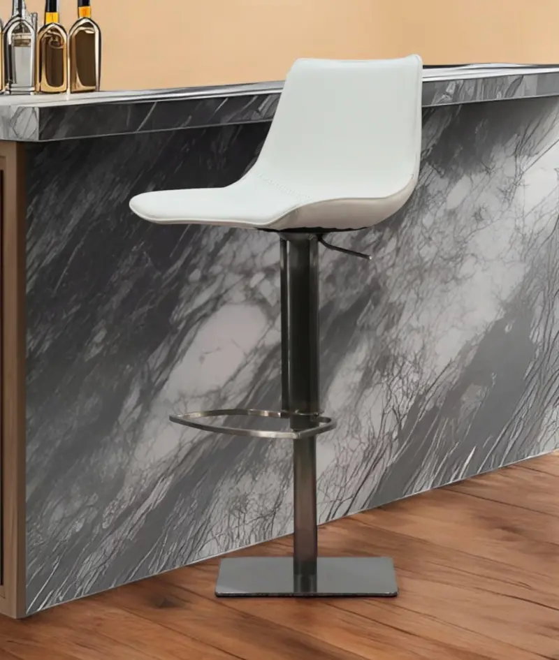 White and Silver Faux Leather and Stainless Steel Bar Height Swivel Bar Chair By Homeroots