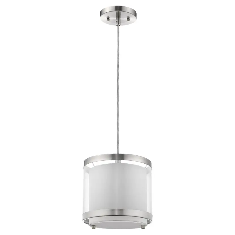White and Silver Hanging Light with Fabric Shade By Homeroots