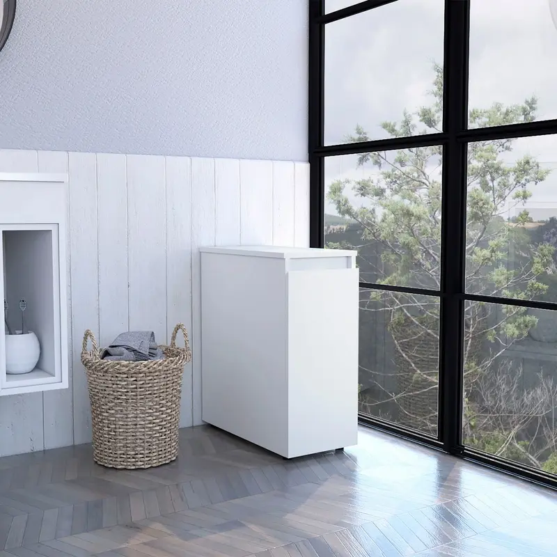 White Bathroom Cabinet with Top Shelf and Sliding Drawer By Homeroots