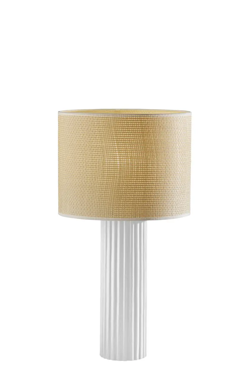 White Ceramic Cylinder Table Lamp With Beige Drum Shade By Homeroots