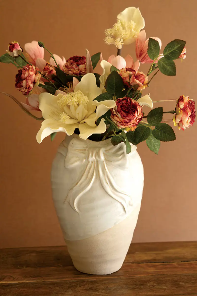 White Ceramic Vase With Bow By Kalalou