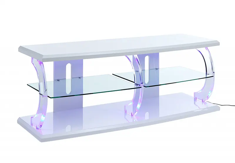 White Clear Glass Wood Veneer (Melamine) TV Stand (LED) By Homeroots