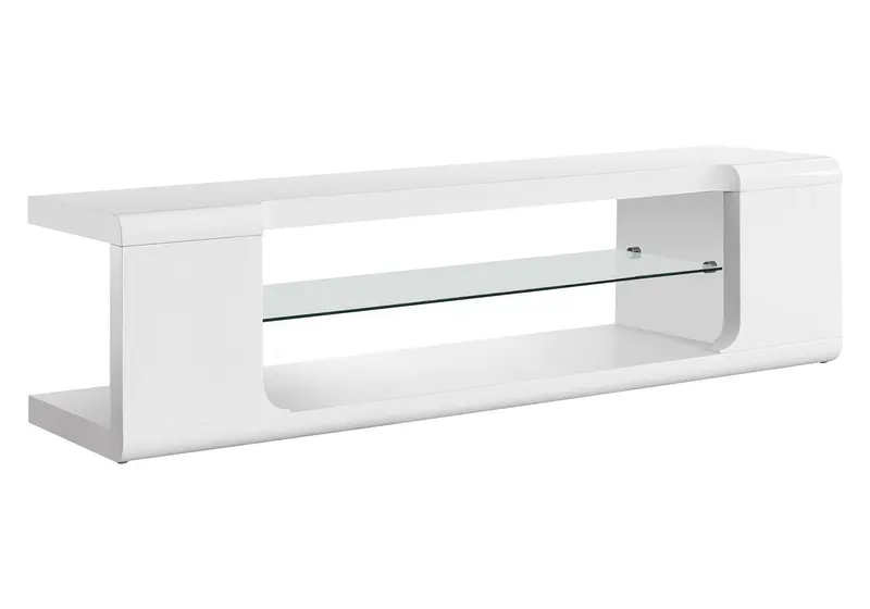 White Clear Hollow Core Tempered Glass TV Stand By Homeroots
