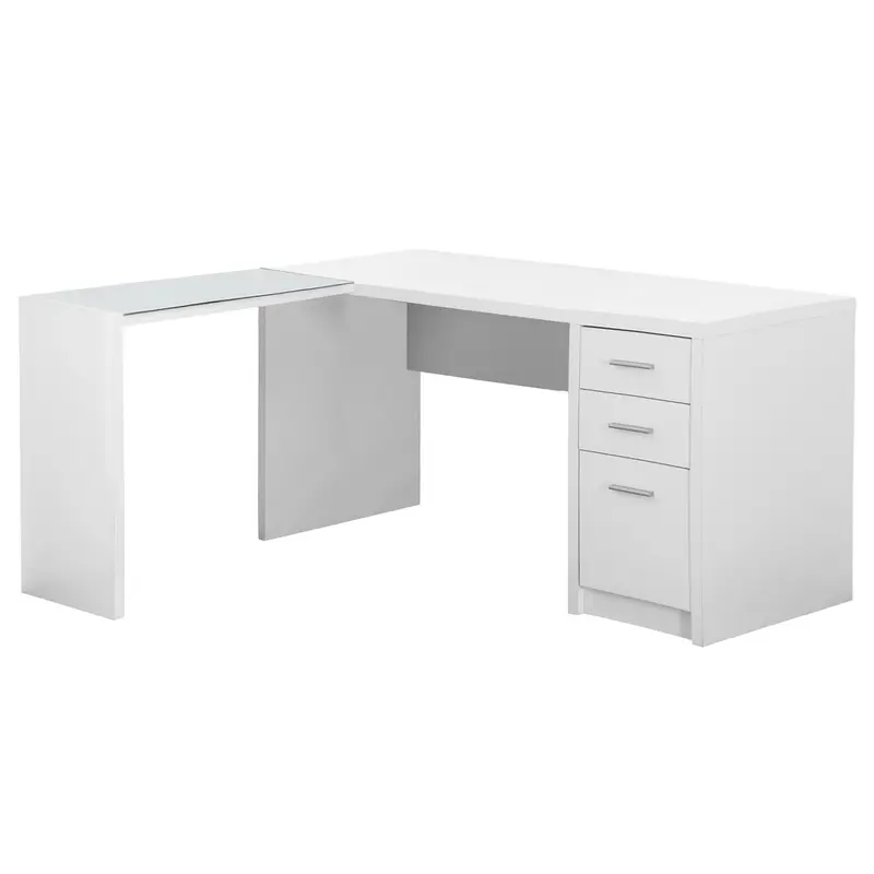 White Clear Particle Board Glass Hollow Core Computer Desk By Homeroots