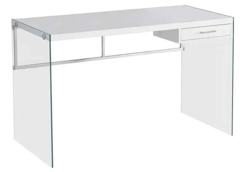 White Clear Particle Board Glass Metal Tempered Glass Computer Desk By Homeroots
