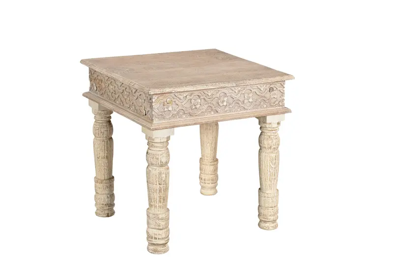 White Distressed Solid Wood Square End Table By Homeroots