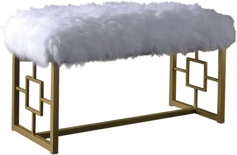 White FauFur Gold Metal Upholstered Bench By Homeroots