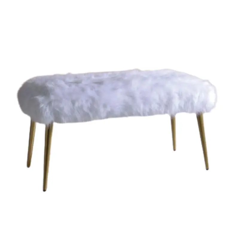 White FauFur Gold Metal Upholstered Seat Bench By Homeroots